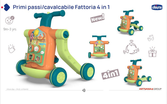 N2 Primi Passi 4 in 1 (Monopattino , Primi passi , cavalcabile e fattoria