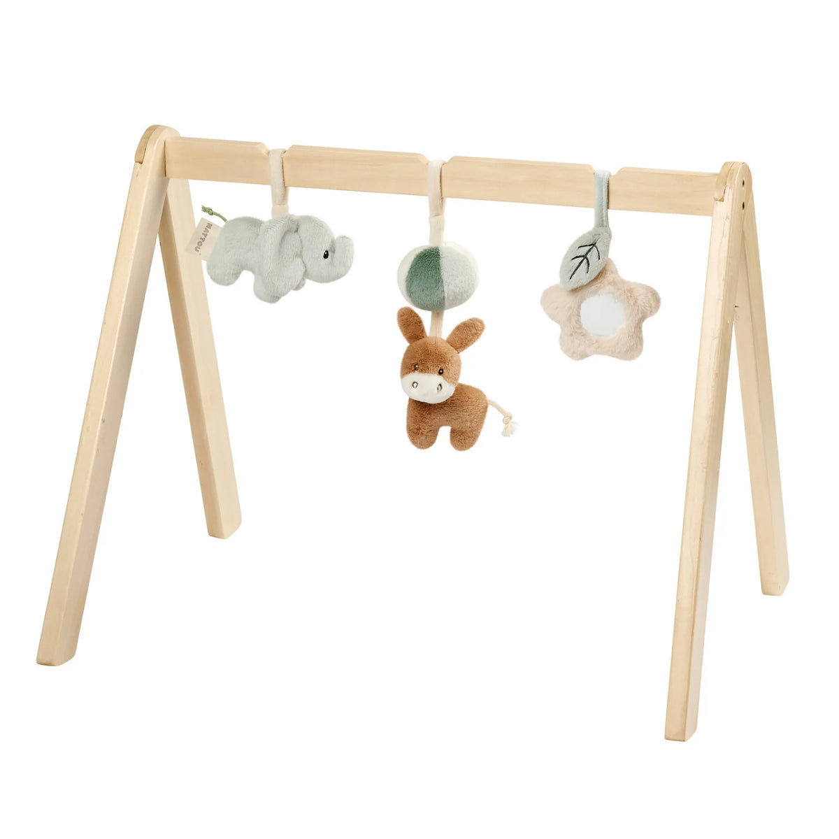 Arco gioco in legno con giochini peluche