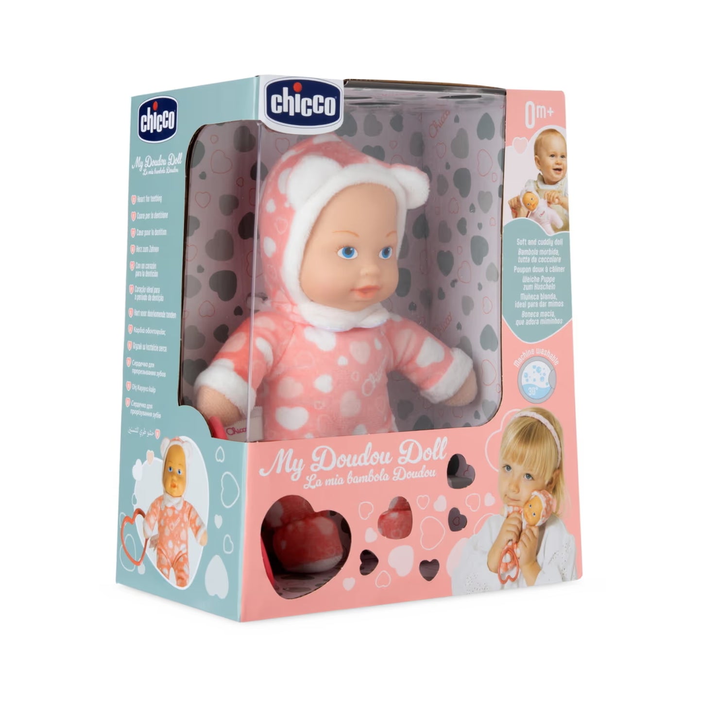 Mini doll pigiama cuori rosa – mini bambola per bambini, 0+ mesi – chicco