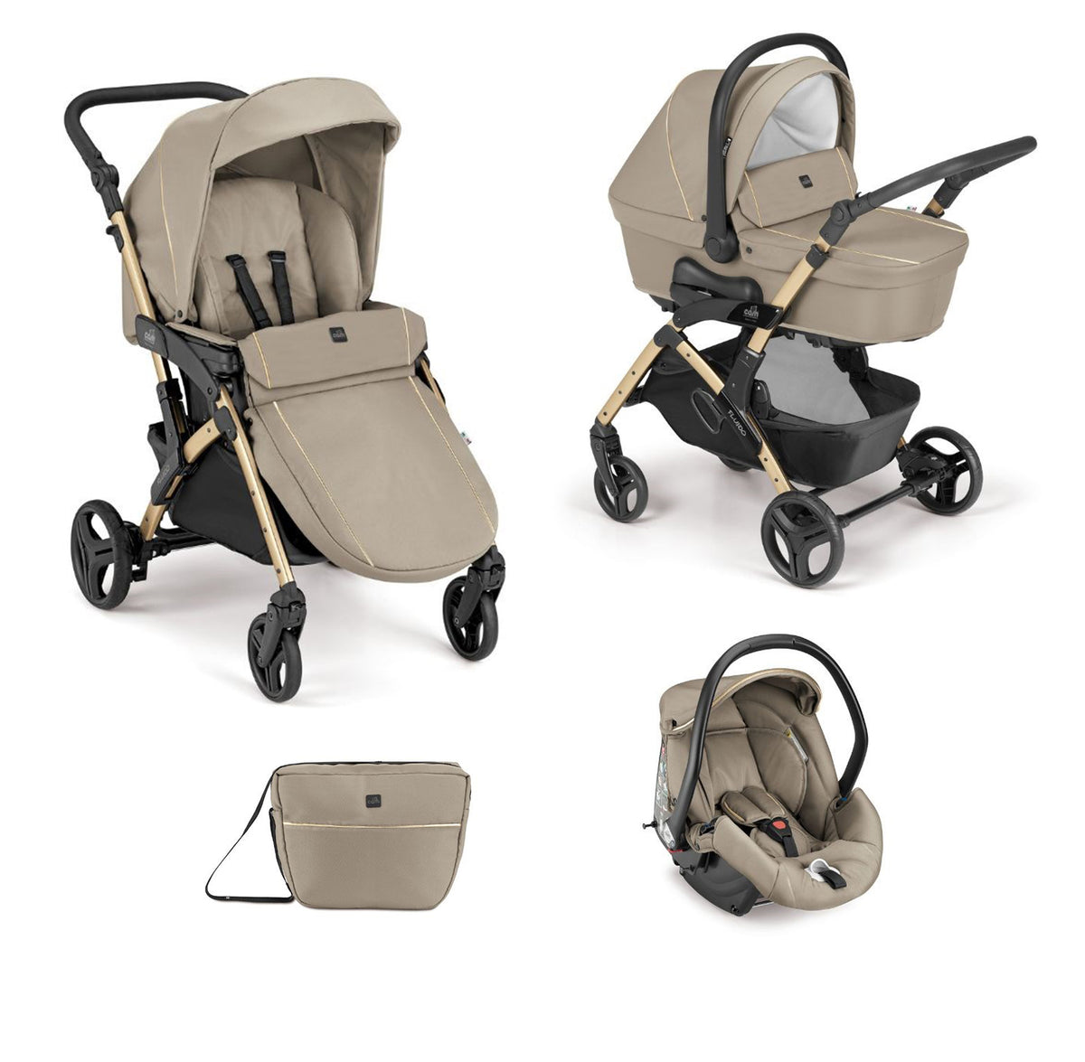 Trio completo di navicella, ovetto auto , passeggino e borsa